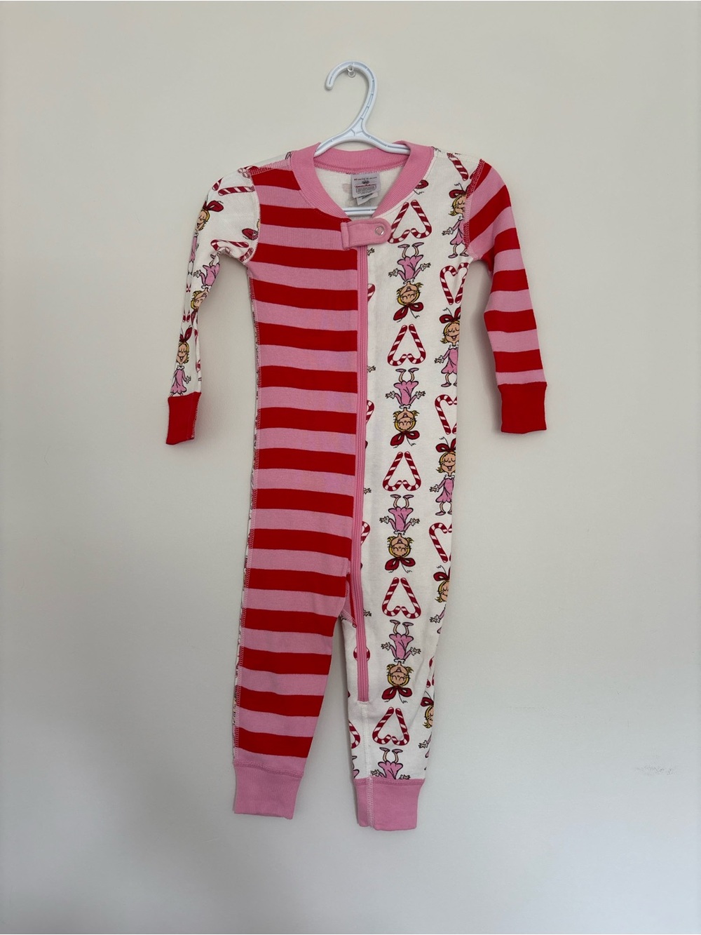 Hanna Andersson Pink & Red Stripe & Cindy Lou Who Zip Sleeper Pajamas